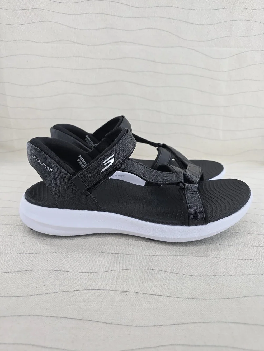Skechers Womens Slip-Ins Hands Free Black White Slingback Sandals 123160 Size 11
